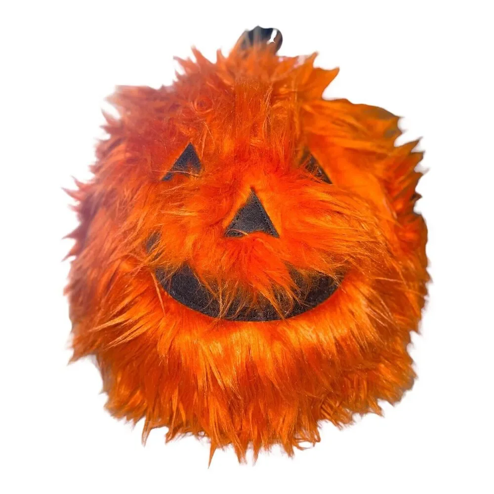 Cupcakes and Cashmere Halloween Pillow Fuzzy Orange Jack o Lantern 14 Inches NEW